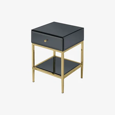 My Furniture Stiletto Toughened Black Glass and Brass Side Table