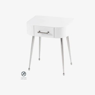 My Furniture Mason White Glass Side Table – Shiny Silver Legs