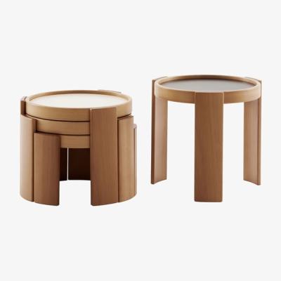 Made in Design End table 780 wood / Set 4 stacking tables Ø 42 cm - Gianfranco Frattini, 1966 - CASSINA