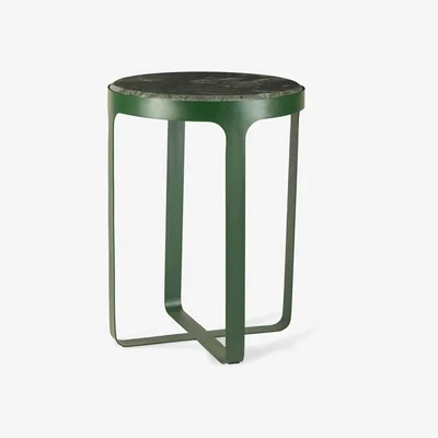 Made in Design Stoner End table - / Ø 40 x H 54 cm - Travertine stone & metal by Pols Potten Green