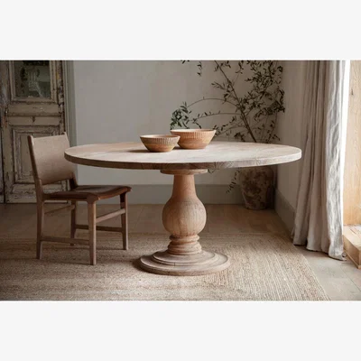 Nkuku nkuku Laya Round Carved Mango Wood Table | Tables | Natural | Large