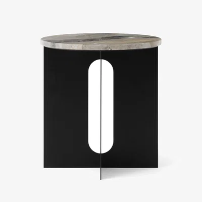 Nordic Nest Audo Copenhagen Androgyne side table Grey Galaxy marble-black steel Ø42 cm