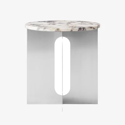 Nordic Nest Audo Copenhagen Androgyne side table Calacatta Viola marble-brushed steel Ø42 cm