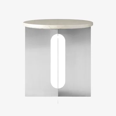 Nordic Nest Audo Copenhagen Androgyne side table Crystal Rose marble-brushed steel Ø42 cm