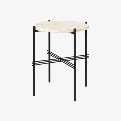 Nordic Nest Gubi TS Round side table Natural white travertine ø40 black stand