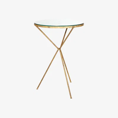 OKA OKA, Triomphe Tripod Table - Antiqued Mirror, Side Tables, Glass