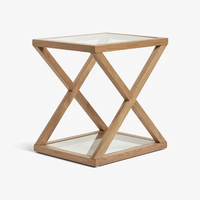 OKA OKA, Marylebone Side Table - Weathered Oak, Side Tables, Glass/Oak