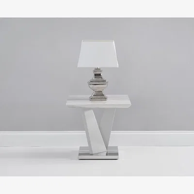 Oak&More Marcella Marble Effect Carrera Light Grey Side Table