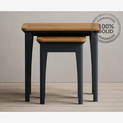 Oak&More Bridstow Oak and Blue Painted Nest Of Tables