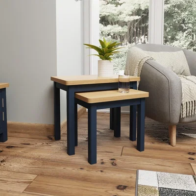 Oak&More Cole Oak and Blue Nest of 2 Tables
