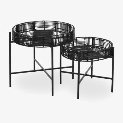 Olivia's Olivia's Set of 2 Braxton Side Table in Black Rattan & Black Metal