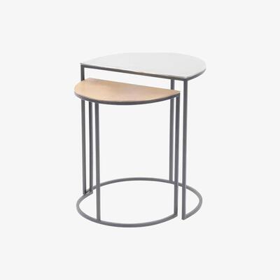 Olivia's Libra Starburst Set of Two Gold and Silver Semi Circle Starburst Side Tables