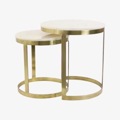 Olivia's Light & Living Set of 2 Perlato Side Table Marble White And Ant Bronze
