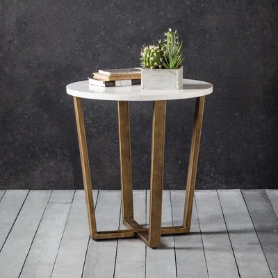 Olivia's Hudson Living Cleo Round Marble Side Table in Gold | Outlet