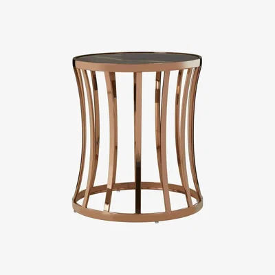 Olivia's Olivia's Tula Side Table Black Round Marble Top Rose Gold Curved Base