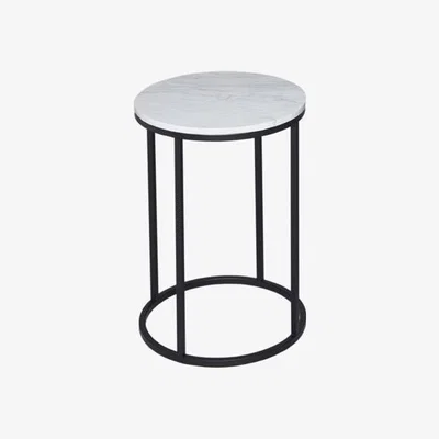 Olivia's Gillmore Kensal White Marble With Black Base Round Side Table
