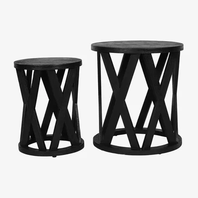 Olivia's Libra Calm Neutral Collection - Cali Solid Wooden Set of 2 Nesting Side Tables in Black