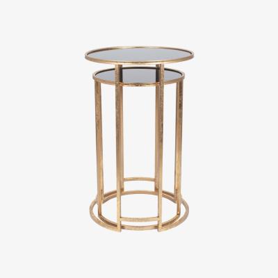 Olivia's Olivia's Portia Set of 2 Glass Round Tables in Antiuqe Gold & Black
