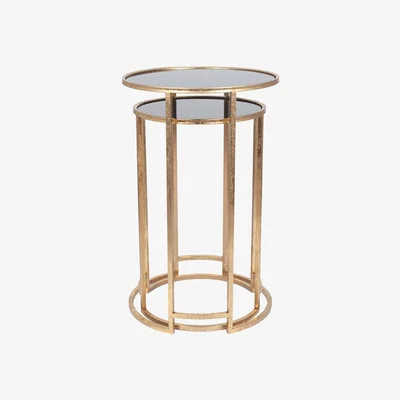 Olivia's Olivia's Portia Set of 2 Glass Round Tables in Antiuqe Gold & Black