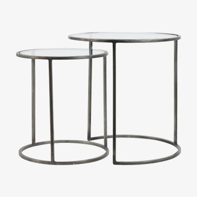 Olivia's Light & Living Duarte Side Table Glass And Vintage Tin Set of 2