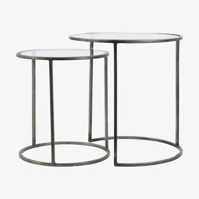 Olivia's Light & Living Duarte Side Table Glass And Vintage Tin Set of 2