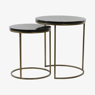 Olivia's Light & Living Sobrina Side Table Black Agate And Ant Bronze Set of 2