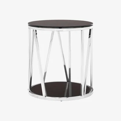 Olivia's Olivia's Aubrey Round Side Table in Black & Chrome