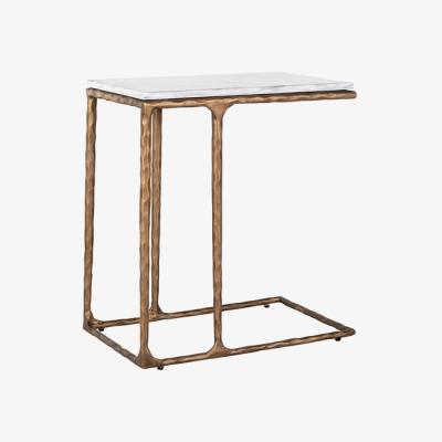 Olivia's Richmond Steel Smith Brushed Gold Legs and White Marble Top Side Table