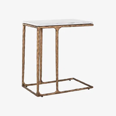 Olivia's Richmond Steel Smith Brushed Gold Legs and White Marble Top Side Table