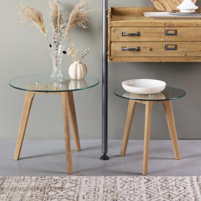 Olivia's Olivia's Nordic Living Collection - Blakely Side Table in Glass & Oak