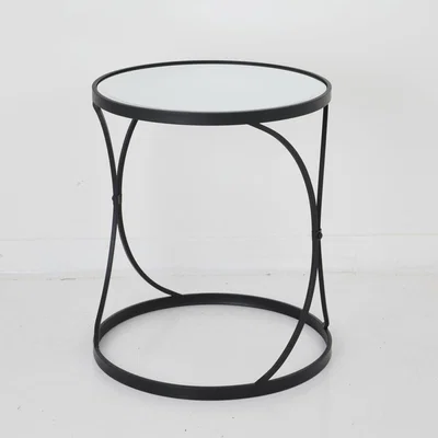 Olivia's Hill Interiors Set of 2 Concaved Mirrored Side Tables in Black