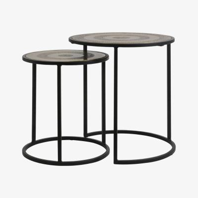 Olivia's Light & Living Kome Side Table Antique Bronze Hamm And Matt Black Set of 2