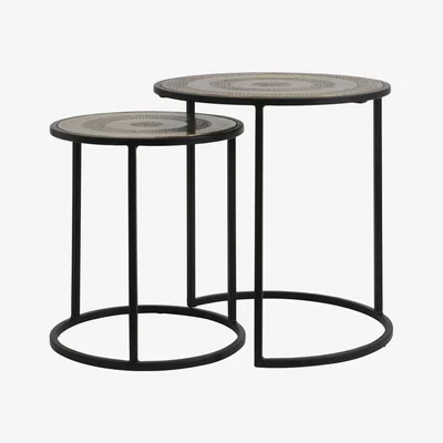 Olivia's Light & Living Kome Side Table Antique Bronze Hamm And Matt Black Set of 2