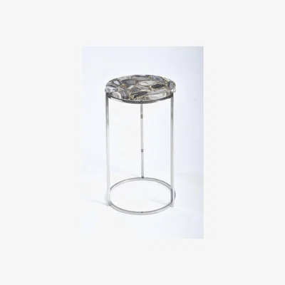 Olivia's Libra Agate Round Side Table on Frame Nickel