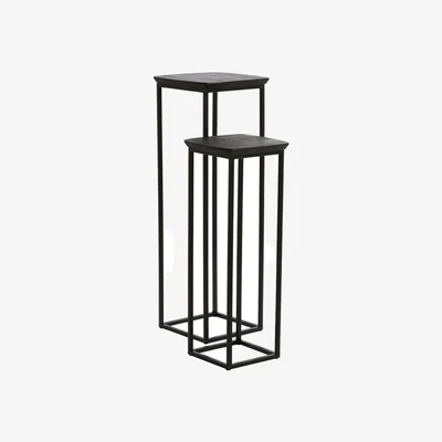 Olivia's Light & Living Set of 2 Quenza Pillars - Acacia Wood & Black