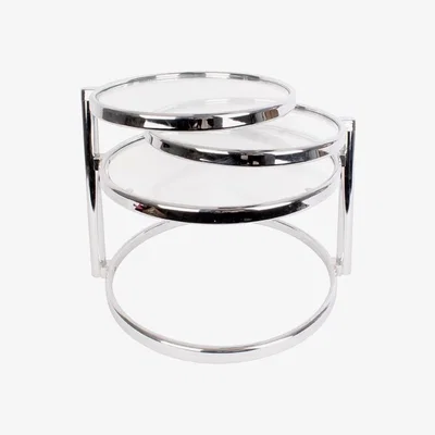 Olivia's Present Time Double Swivel Side Table in Glass with Steel Chrome