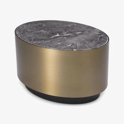 Olivia's Eichholtz Side Table Porter Oval Brushed Brass Finish Grey Marble