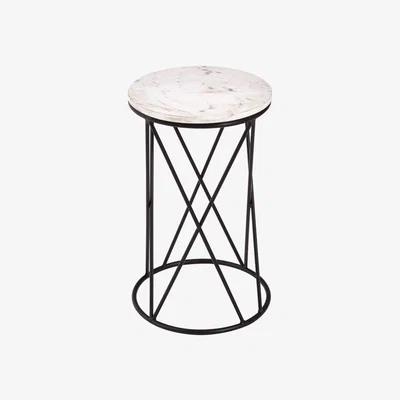 Olivia's Olivia's Stacie Side Table White Round Top Black Angled Base