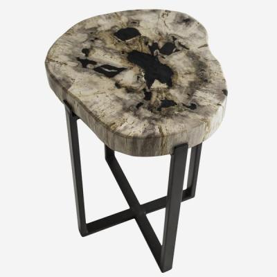 Olivia's Andrew Martin Lamp Table Petrified Wood & Metal