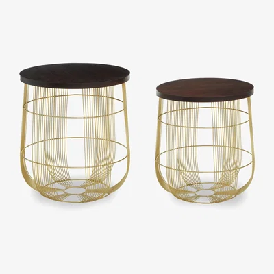 Olivia's Olivia's Set of 2 Amora Side Tables in Walnut & Brass