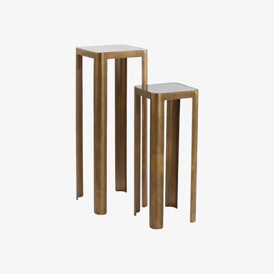 Olivia's Light & Living Set of 2 Oxe Pillars - Antique Bronze & Smoked Glass