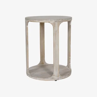 Olivia's Libra Calm Neutral Collection - Beadnell Solid Carved Wooden Side Table in Whitewash Finish