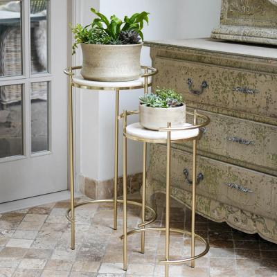 Olivia's Ivyline Opulence Set of 2 Nested Side Tables in Marble & Gold