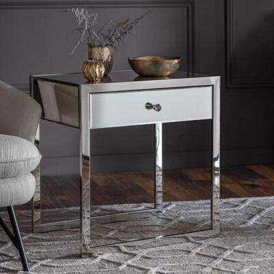 Olivia's Gallery Direct Cutler 1 Drawer Mirrored Side Table