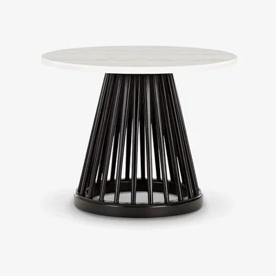 Olivia's Tom Dixon Fan Table with Black Base & White Marble Top / Small