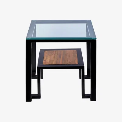 Olivia's Olivia's Cleo Roman Clear Glass And Teak Wood Side Table