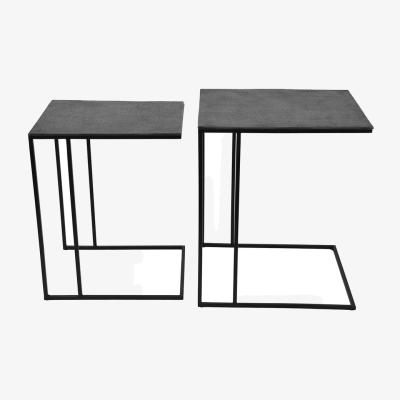 Olivia's Libra Interiors Luna Set Of 2 Graphite Textured Aluminium Side Tables | Outlet