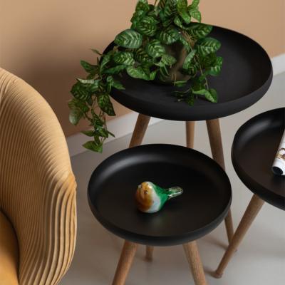 Olivia's Leitmotiv Metal and Mango Wood Tripod Table Set in Black