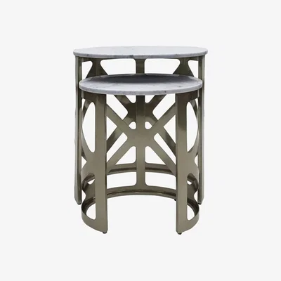 Olivia's Libra Midnight Mayfair Collection - Set of 2 Metropolitan Side Table Metallic Black Nickel
