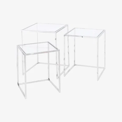 Olivia's Libra Linton Steel & Glass Set Of 3 Nesting Tables